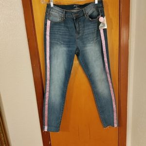 Girl jeans size 12 pink glitter stretchy waist 31" - 38"inseam 28"